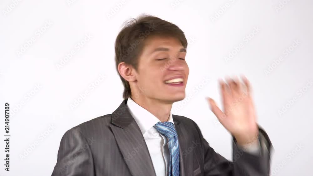 a young man makes a loud statement, gesture