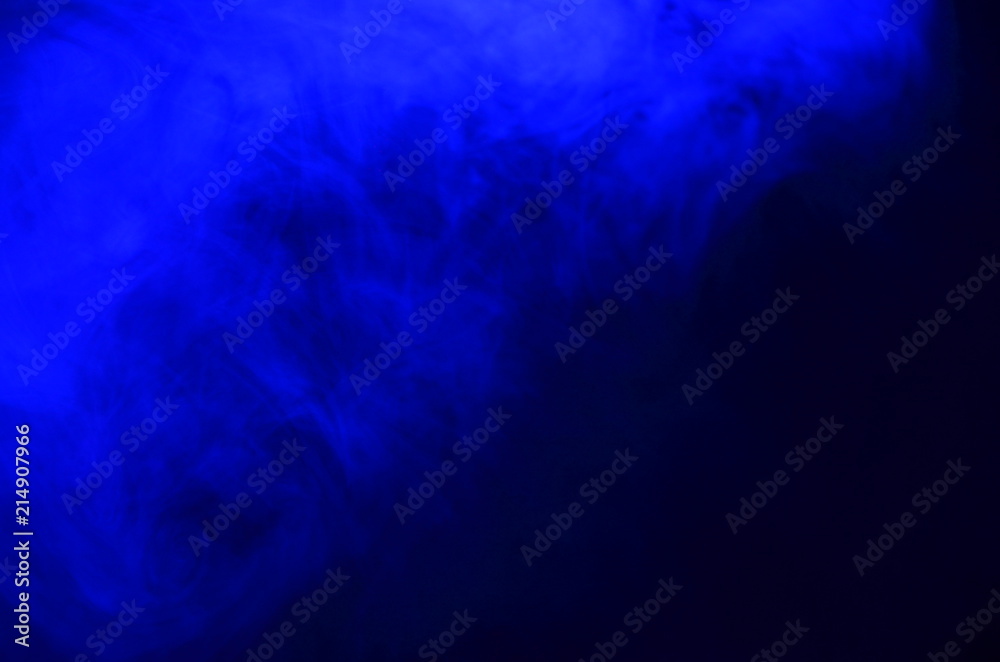 Abstract Form Blue Smoke Like Cloud Wave Effect On Black Background, Flowing