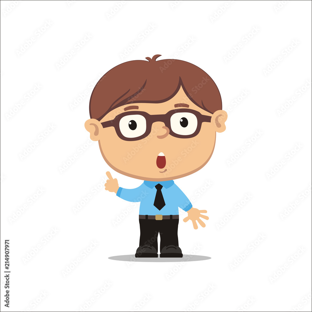 Smart boy in glasses holding his finger up, isolated on white background Smart boy in glasses holding his finger up, isolated on white background