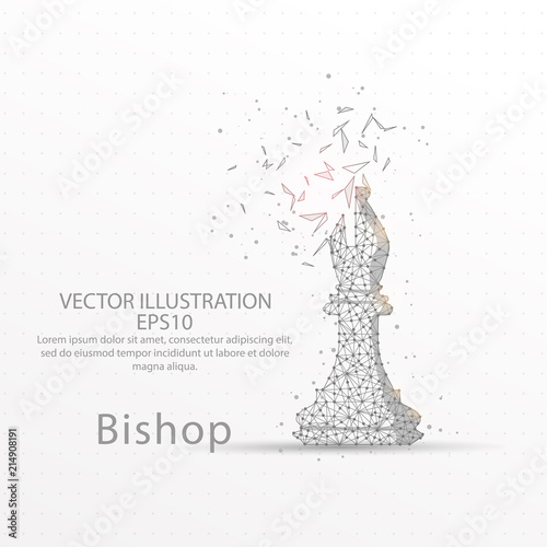Chess bishop low poly wire frame on white background.