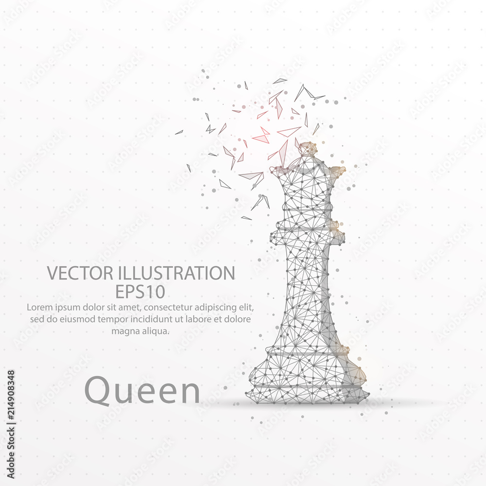 Chess queen low poly wire frame on white background. Chess queen low poly wire frame on white background.