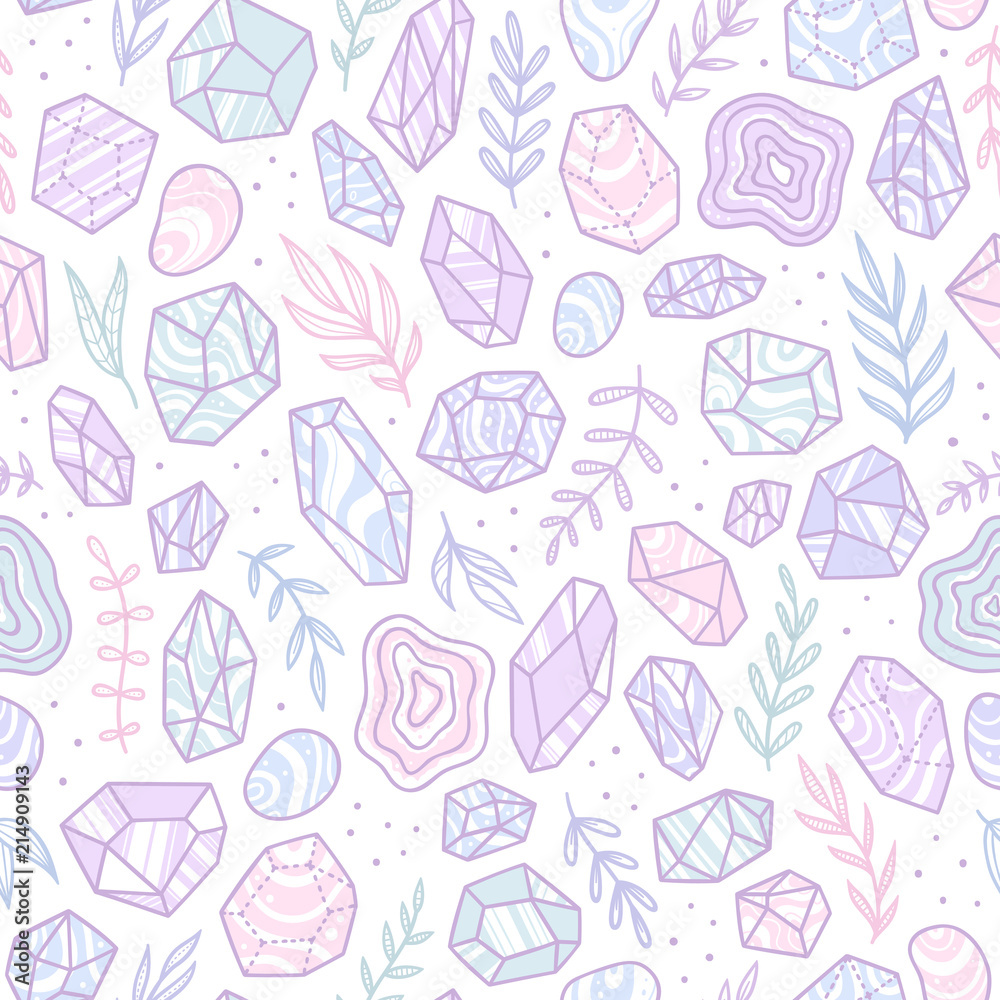 Fototapeta Stylish doodle gem crystals. Vector hand drawn seamless pattern