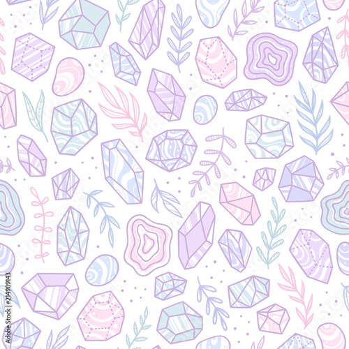 Stylish doodle gem crystals. Vector hand drawn seamless pattern