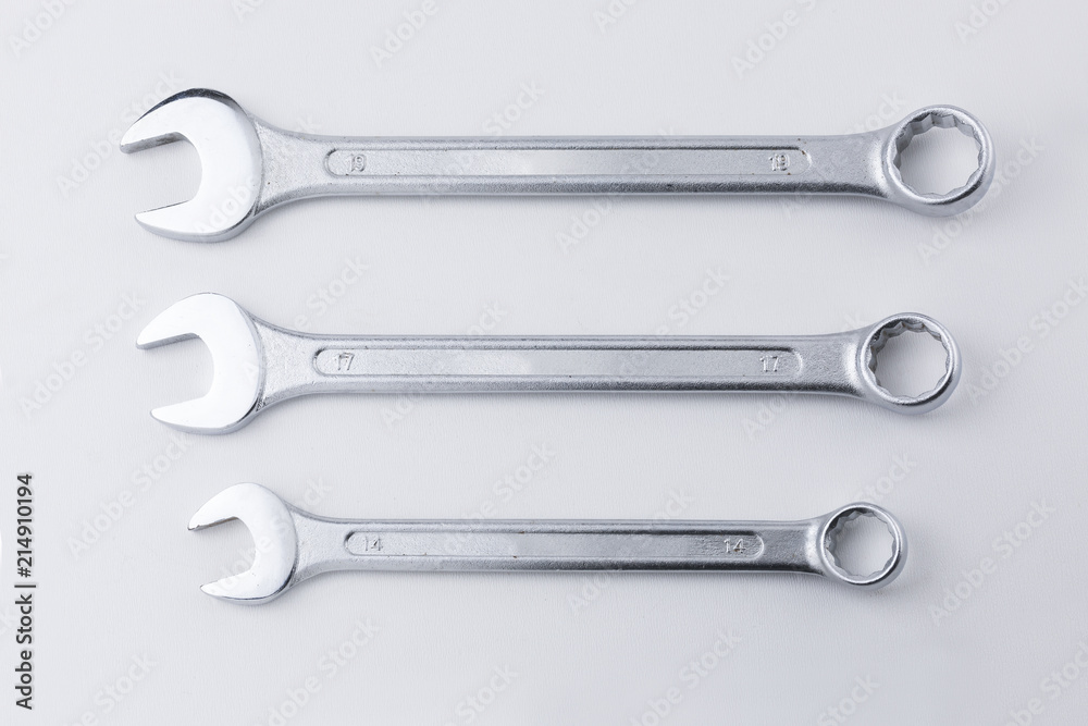 Set of Three Spanners Arranged in Order of Size White Background Set of Three Spanners Arranged in Order of Size White Background