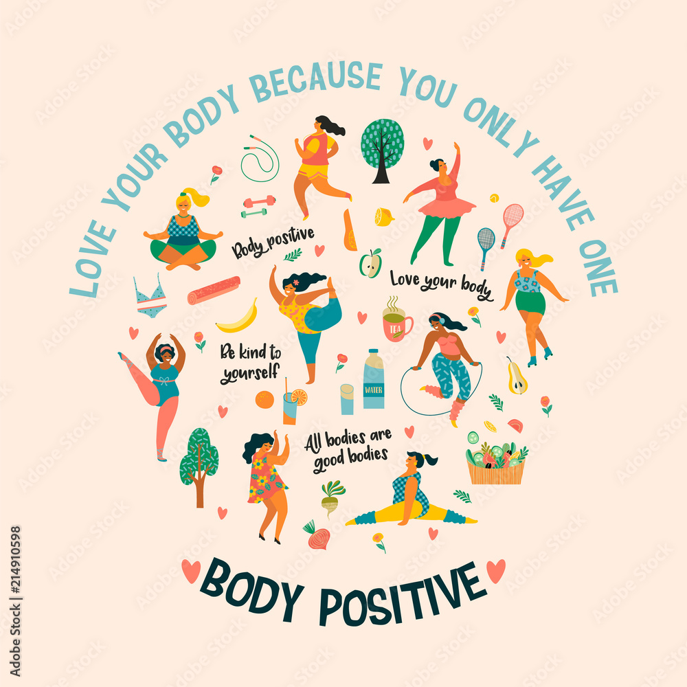 Obraz premium Body positive. Happy plus size girls and active healthy lifestyle.