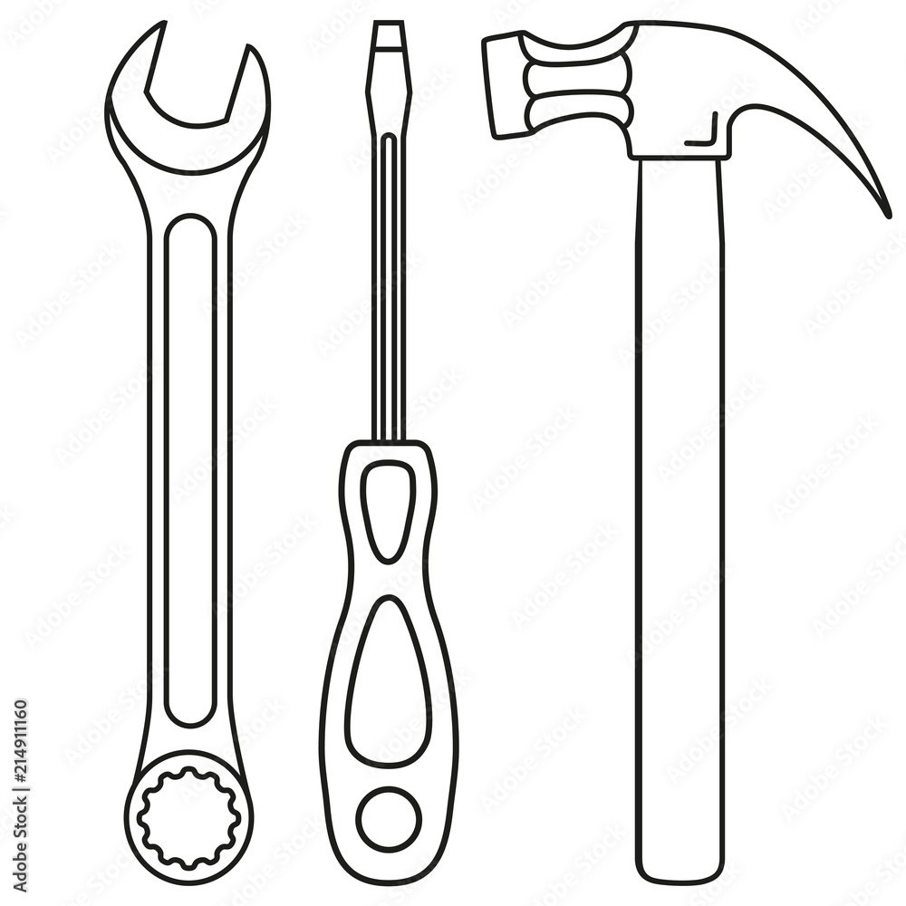 Line art black and white toolkit set Line art black and white toolkit set