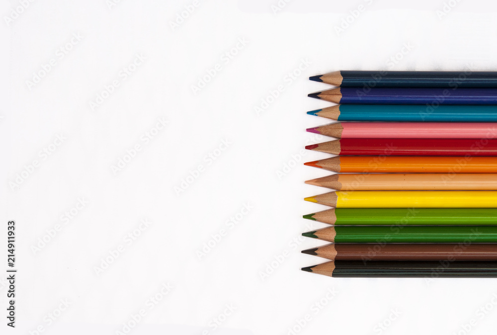 colored pencils on white background