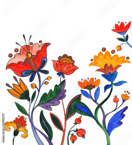 watercolor flowers, Botanical illustration with stylized flowers