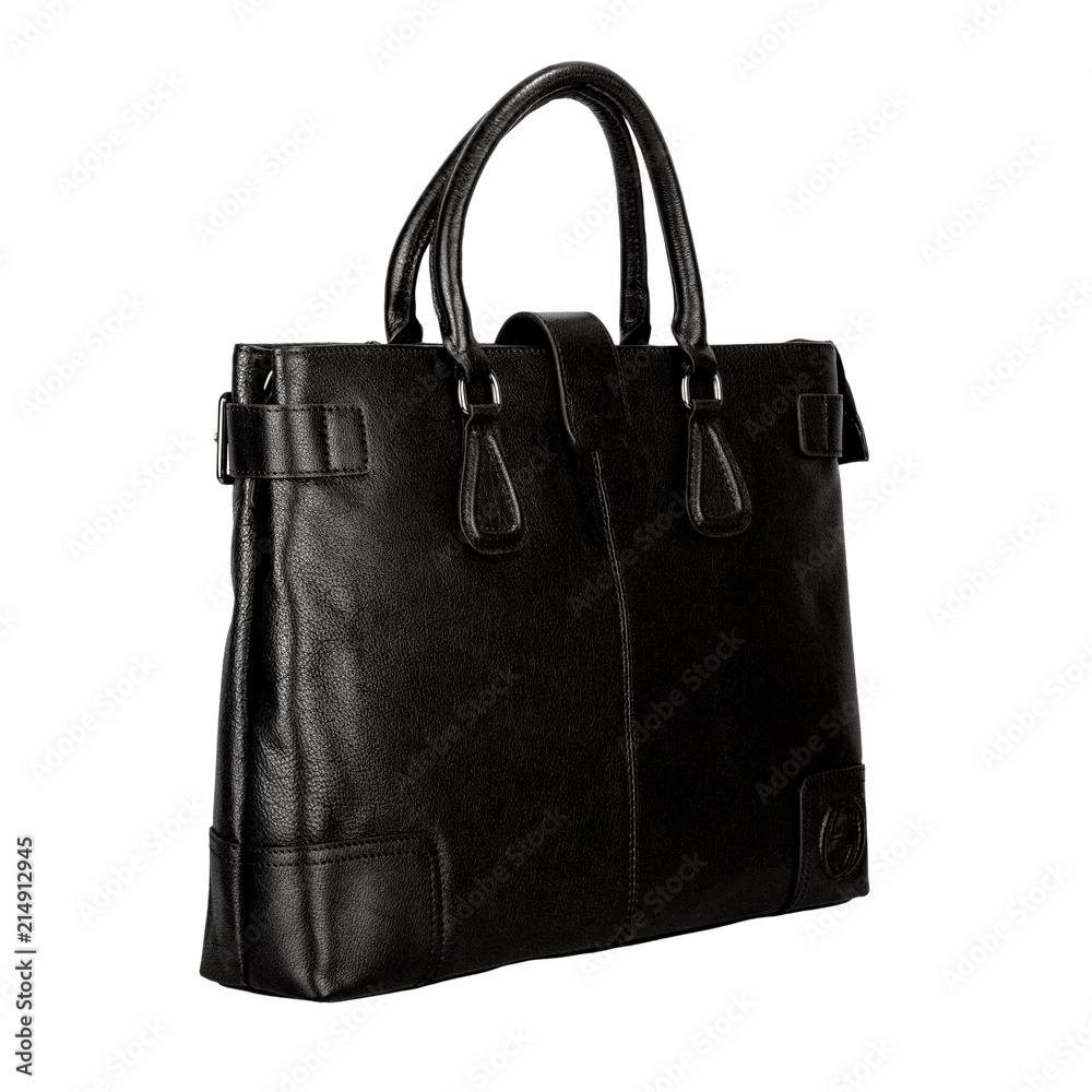 Black bag of matte leather with glitter, isolated on white background Black bag of matte leather with glitter, isolated on white background