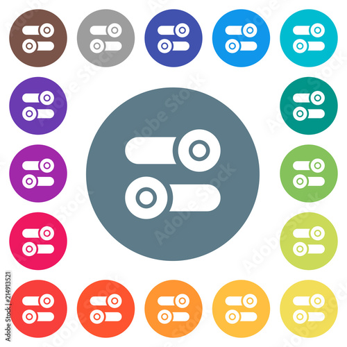 Toggle switches flat white icons on round color backgrounds