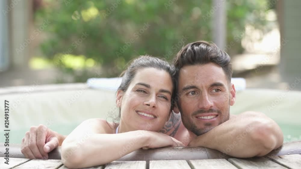 Couple enjoying relaxing time in spa Couple enjoying relaxing time in spa