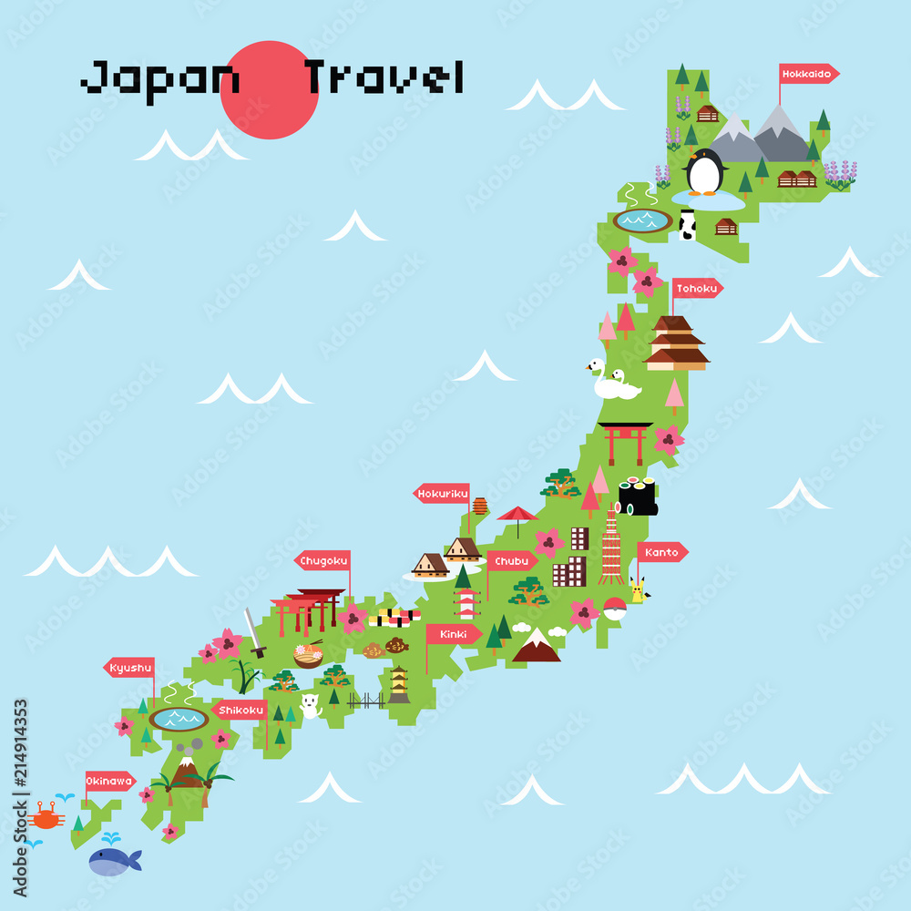 日本地図 観光 旅行 背景 イラスト Ilustracion De Stock Adobe Stock