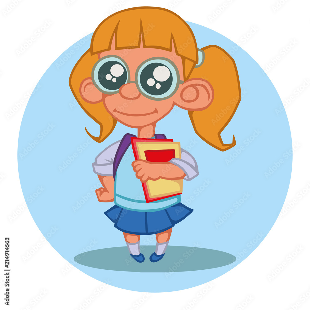 cartoon girl with glasses and books