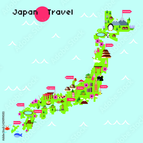 日本地図 観光 旅行 背景 イラスト Stock Vector Adobe Stock