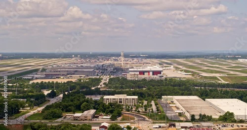 Atlanta Aerial v451 Slow panning view of airport with take off view in distance 6/18 photo