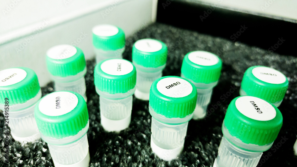 DMSO Reagents in chemical laboratory. tubes with Dimethyl Sulfoxide