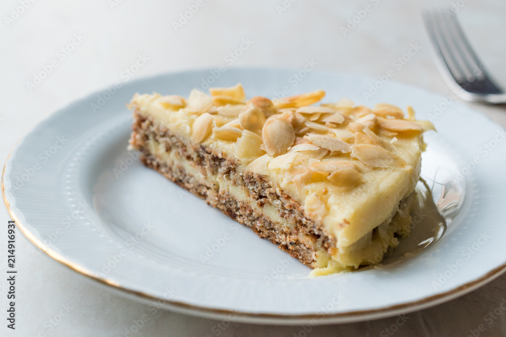 Slice of Swedish Almond Cake served with Plate.