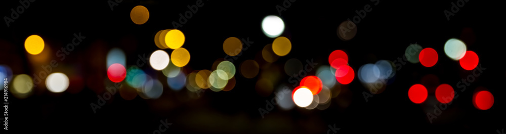 Bokeh traffic light at night in the street of a big city - obrazy, fototapety, plakaty 