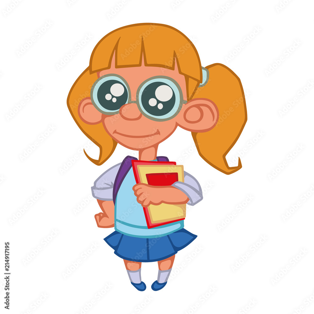 vector person. girl with glasses and books in hands