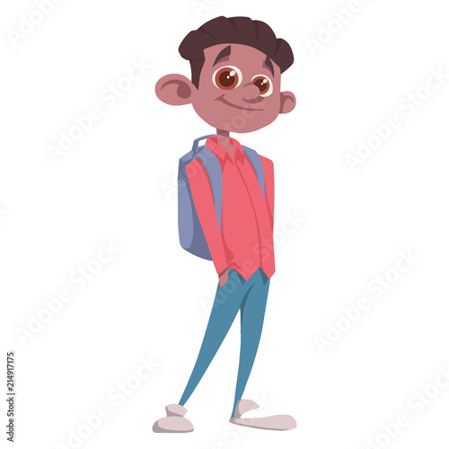 vector person. pupil in a shirt and with a backpack