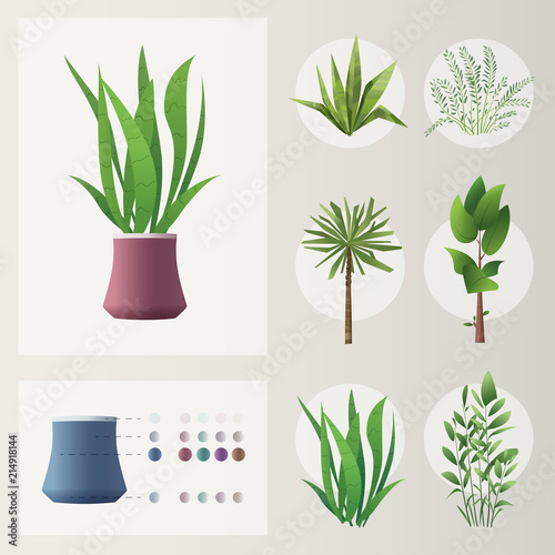 Set of plants. Cartoon vector illustration. Green home. 