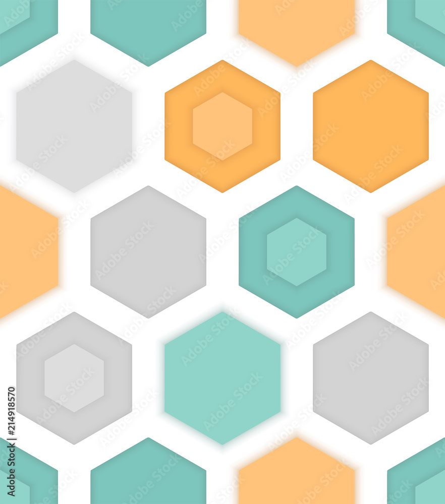 Abstract seamless pattern of colorful hexagons. Paper cut out effect. Geometric background. Vector illustration Abstract seamless pattern of colorful hexagons. Paper cut out effect. Geometric background. Vector illustration