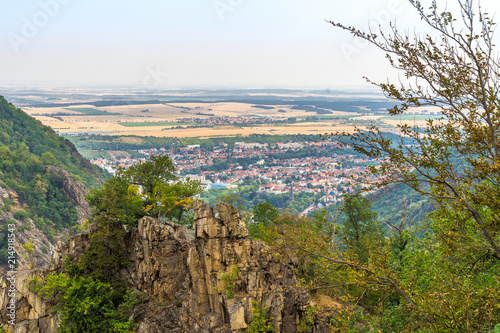 View from above to the village Thale over the Rosstrappe in the Bodetal near Blankenburg am Harz, Germany photo