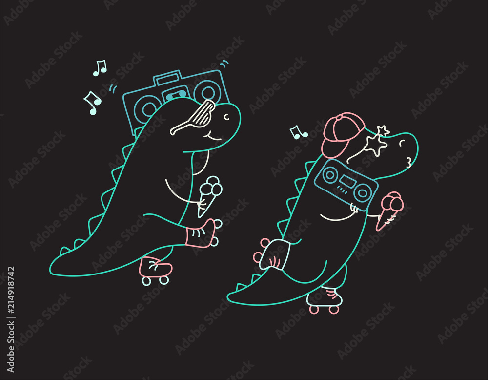 Naklejka premium Dinozaury na rolkach