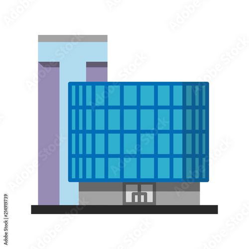 Office building flat design long shadow color icon