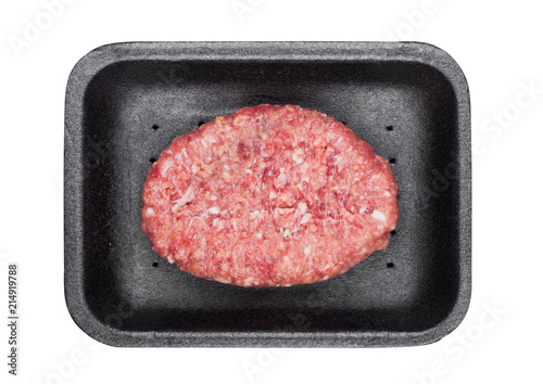 Raw fresh beef venison steak in plastic tray