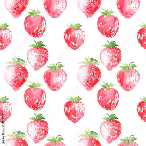Fototapeta Naklejka Na Ścianę i Meble -  Watercolor seamless pattern with strawberry.