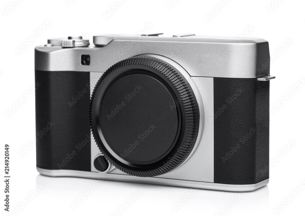 Fototapeta premium Digital DSLR photo camera with black leather grip