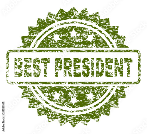 BEST PRESIDENT stamp seal watermark with rubber print style. Green vector rubber print of BEST PRESIDENT caption with unclean texture.