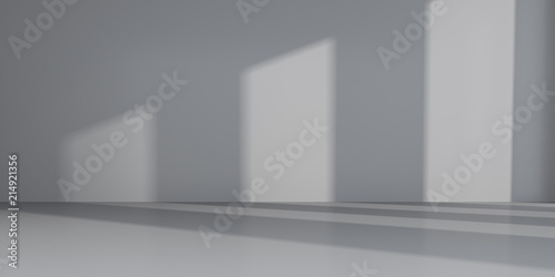 Abstract of empty room space with sun light cast the window shadow on the wall and floor,Perspective of minimal design architecture.3d render 