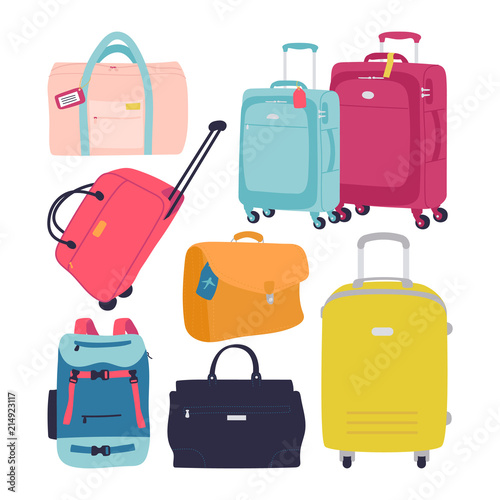 Vector illustration, set of different type of travelling bags in a symple flat style.