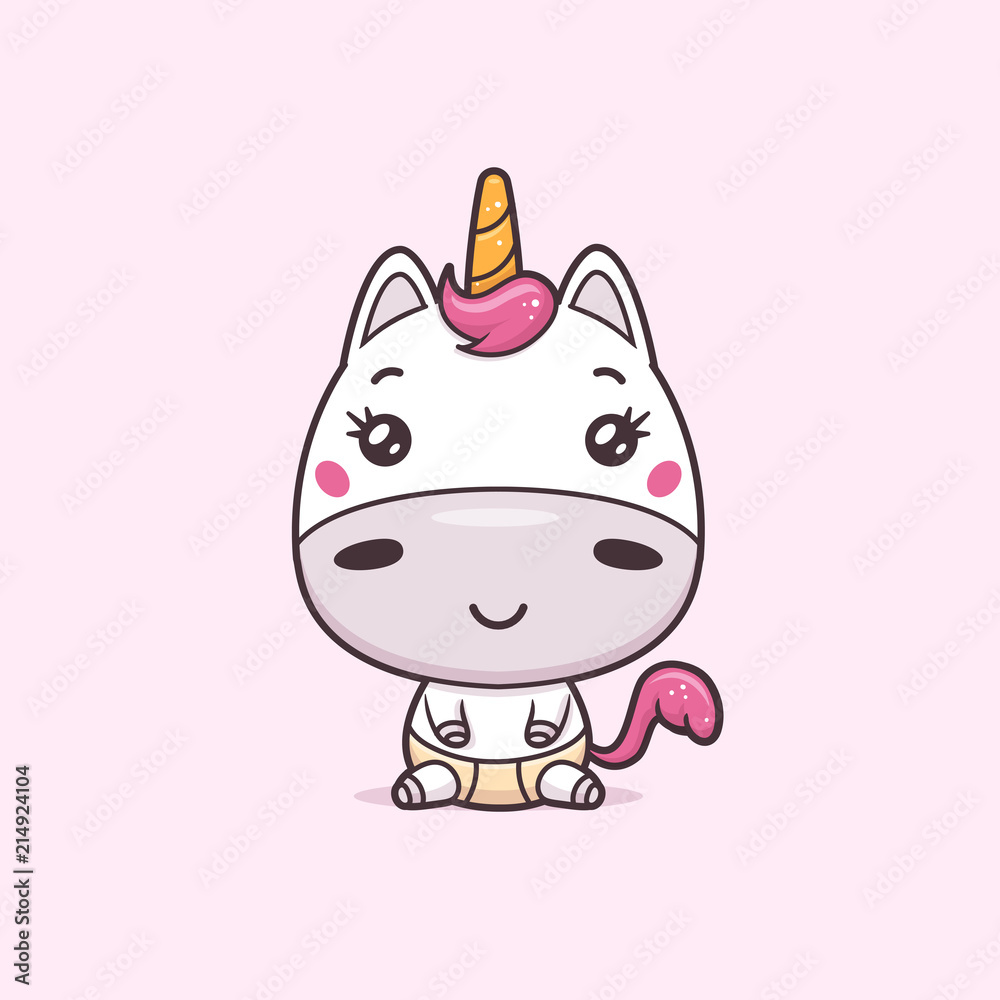 Cute kawaii unicorn baby vector illustration Cute kawaii unicorn baby vector illustration