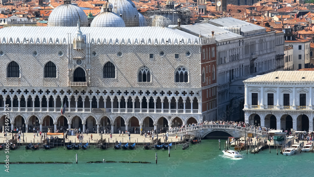 View of Saint Marks square, Doges Palace and Ponte della Paglia, tourism