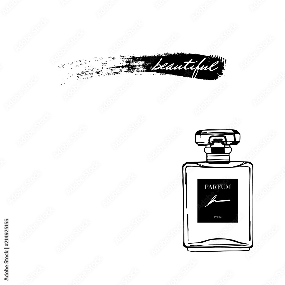 Beautiful french perfume vector hand drawn fashion sketch. Label with  glamour vogue french perfume with inscription beautiful. Beauty background.  Template Vector. Fashion vector illustration. vector de Stock | Adobe Stock