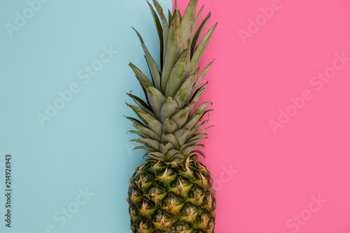 Pineapple fruit on pink background minimal summer food concept