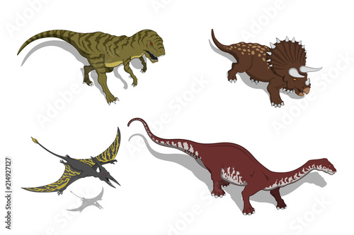 Dinosaurs in isometric style. Isolated image of jurassic monster. Cartoon dino 3d icon. Vector illustration