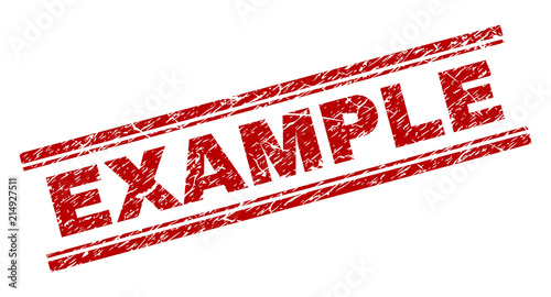 EXAMPLE seal print with grunge style. Red vector rubber print of EXAMPLE title with grunge texture. Text title is placed between double parallel lines.