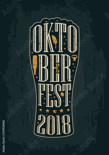 Typography poster. Beer glass on brown old paper background.