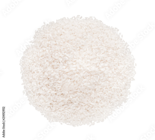 Pile of uncooked white rice isolated