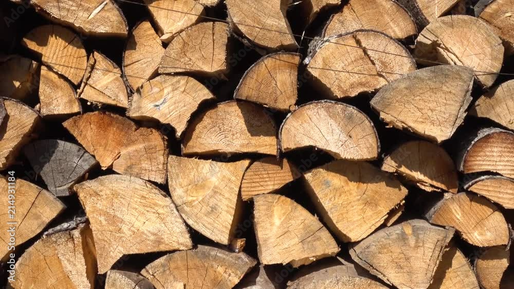 Firewood background. Camera pan. Firewood background. Camera pan.