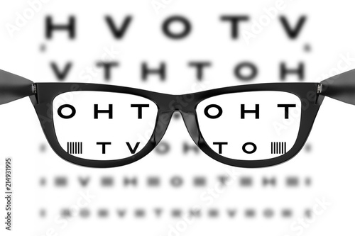 Eye Chart or Sight Test Seen Through Eye Glasses. 3d Rendering