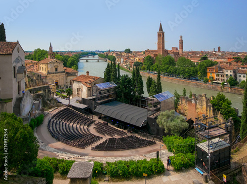 Verona. A view of the city from the side of the Roman Theater. Italy.
