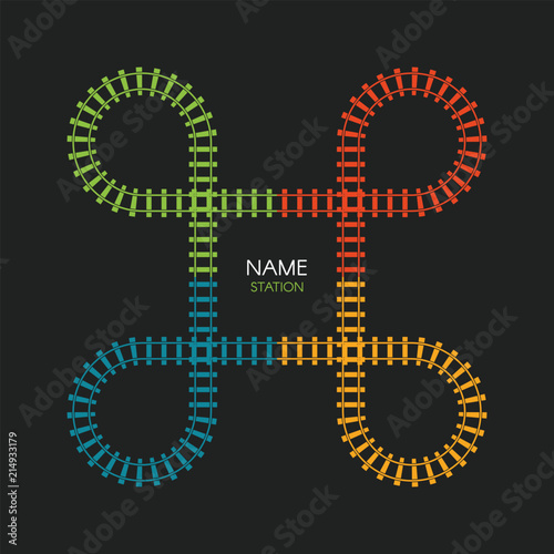 Train loop track logo. Railroad, railway simple icon, rail track direction, vector illustration on black background.