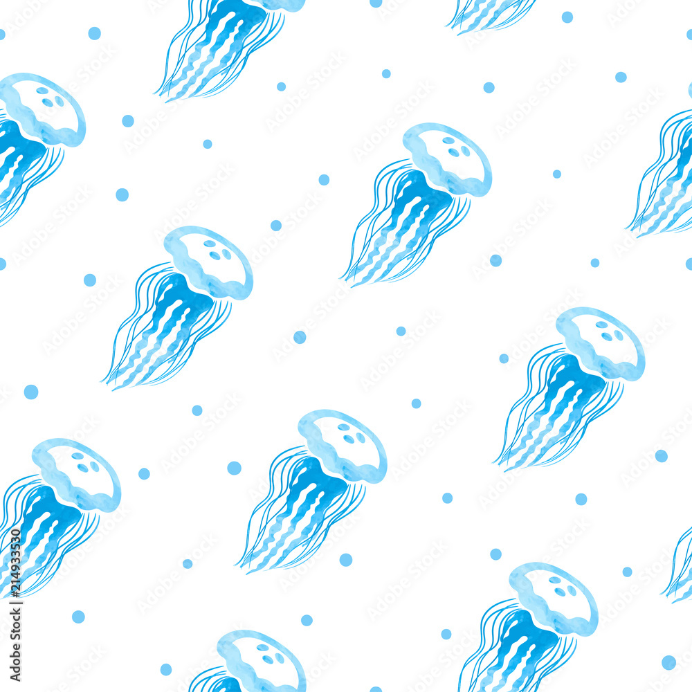Seamless pattern with blue watercolor jellyfish. Seamless pattern with blue watercolor jellyfish.
