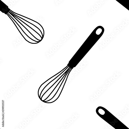 Whisk seamless pattern kitchen utensil. Egg beater illustration
