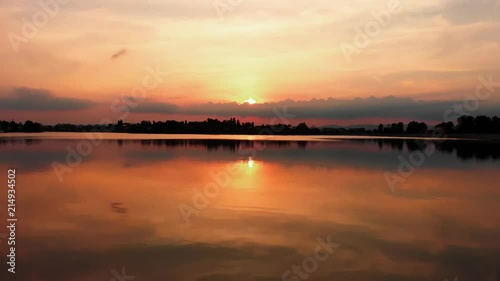 Lake sunset drone shot photo